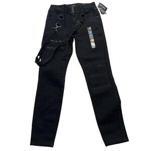 HT Denim Hot Topic Jeans Womens 9 Black High Rise Super Skinny Harness D-Ring
